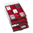 Leuchtturm coin box 9 square compartments for US-coin capsules, smoke coloured (335666)