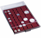Monētu atvilkne ar 48 kvadrātveida laukiem monētām ar diametru līdz 30 mm