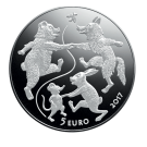 Sudraba kolekcijas Pasaku monēta III. "Vecīša cimdiņš", 5 Eiro