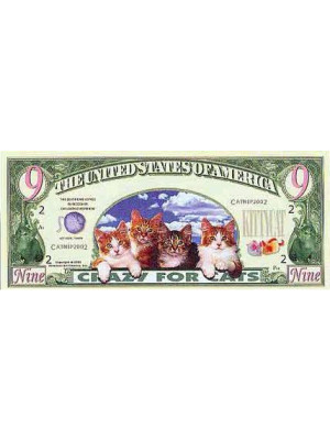 Oriģināla dolāra banknote ar kaķiem "CRAZY FOR CATS"
