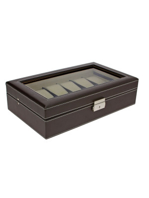 Brown imitation leather box for 12 watches, 73630