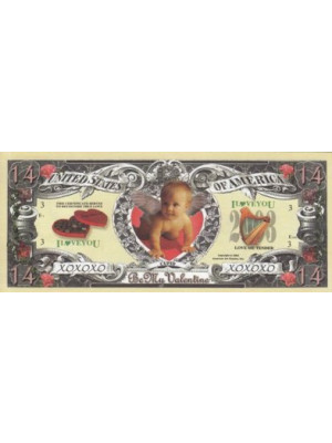 Valentines Day dollar banknote "HAPPY VALENTINE'S DAY"